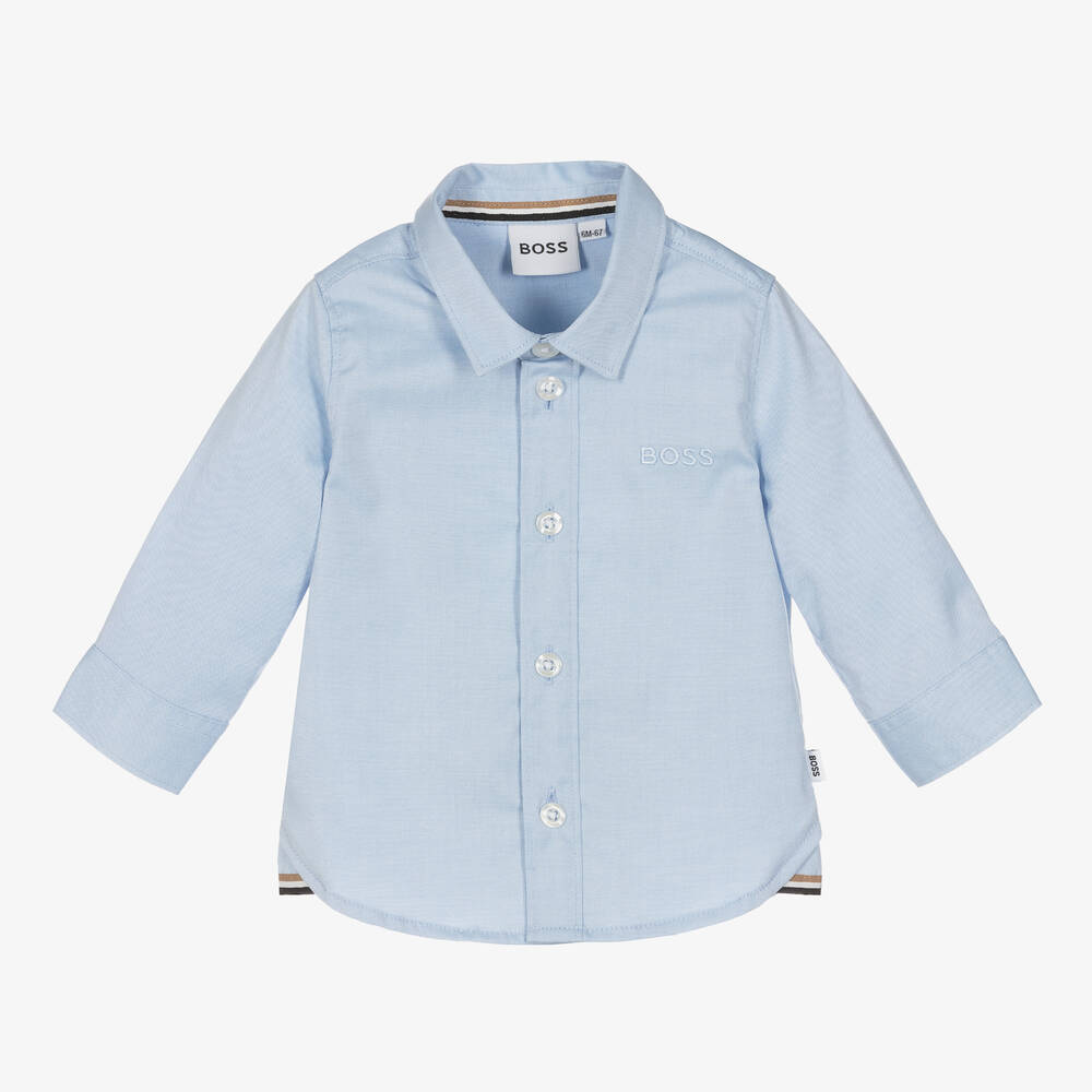 BOSS - Baby Boys Blue Oxford Cotton Shirt | Childrensalon