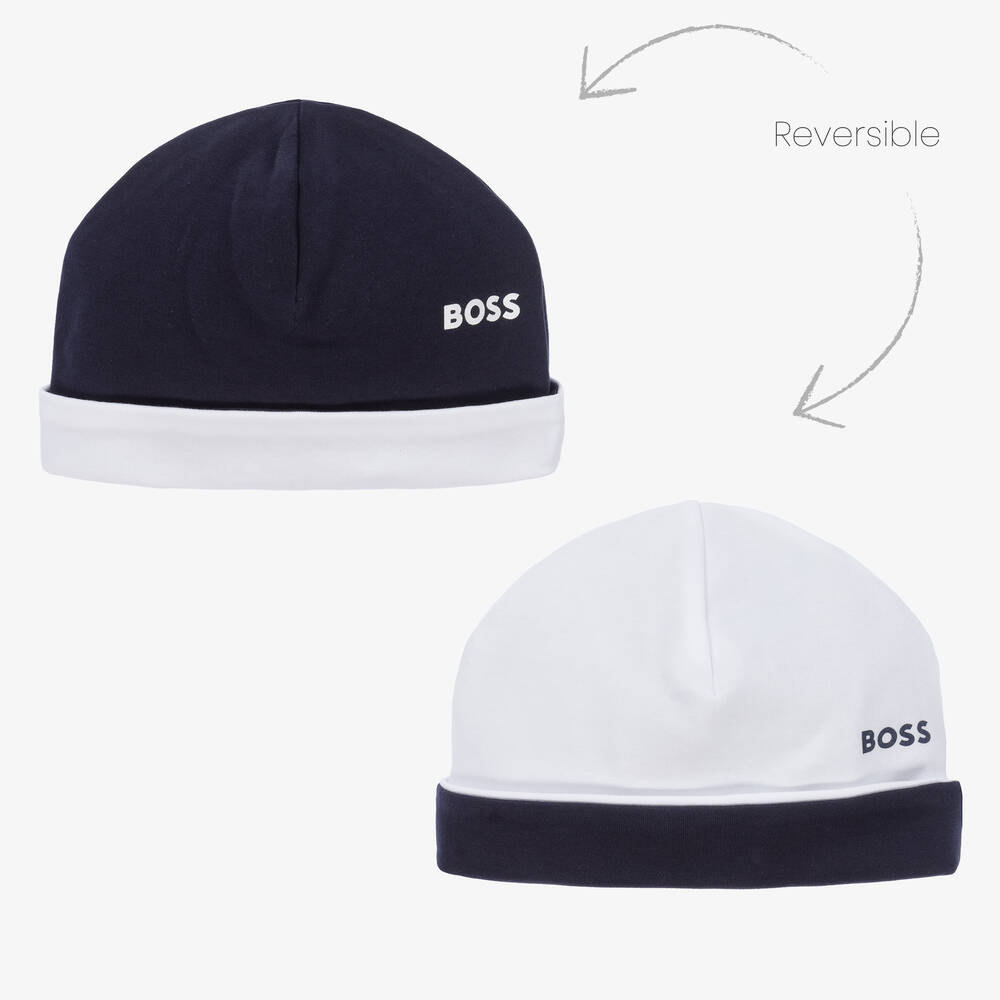 Hugo Boss Baby Boys Blue Reversible Cotton Hat | ModeSens