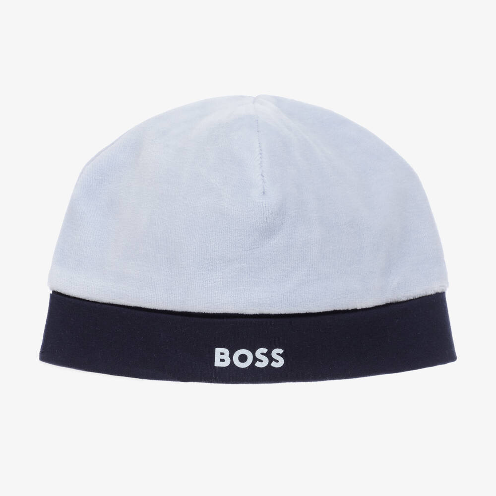 BOSS - Baby Boys Blue Velour Hat | Childrensalon