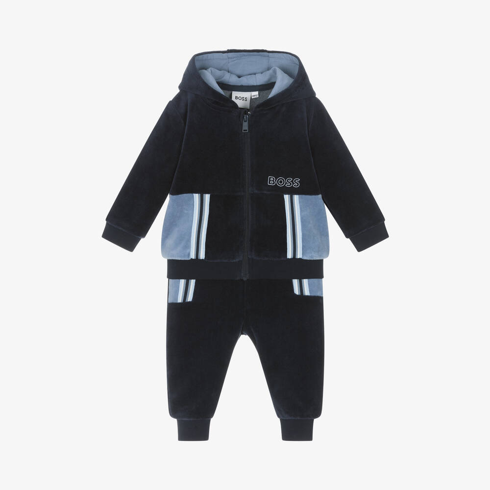 BOSS - Baby Boys Blue Velour Tracksuit | Childrensalon