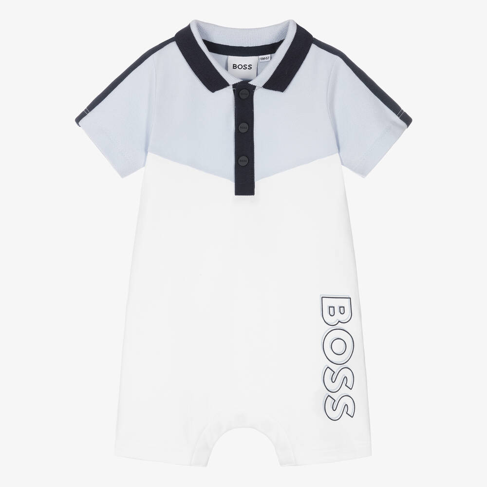 BOSS - Baby Boys Blue & White Cotton Shortie | Childrensalon