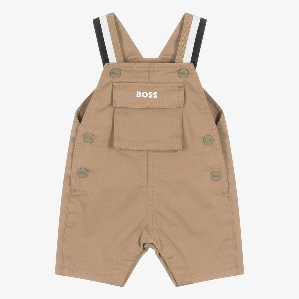 BOSS - Baby Boys Brown Cotton Dungaree Shorts | Childrensalon