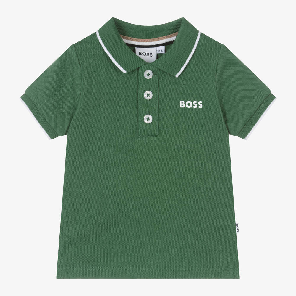 BOSS - Baby Boys Green Cotton Polo Shirt | Childrensalon