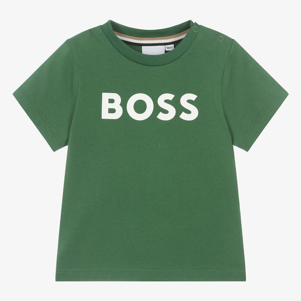 BOSS - Baby Boys Green Cotton T-Shirt | Childrensalon