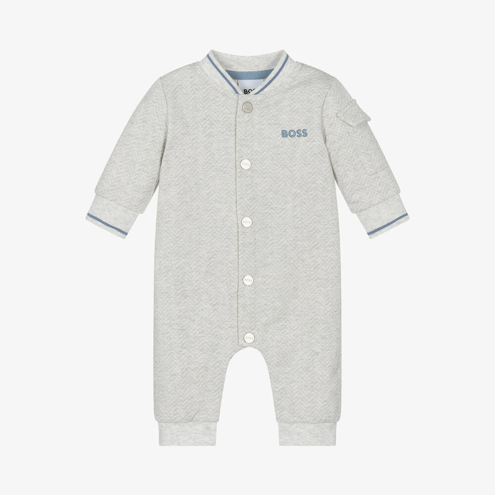 BOSS - Baby Boys Grey Cotton Romper | Childrensalon