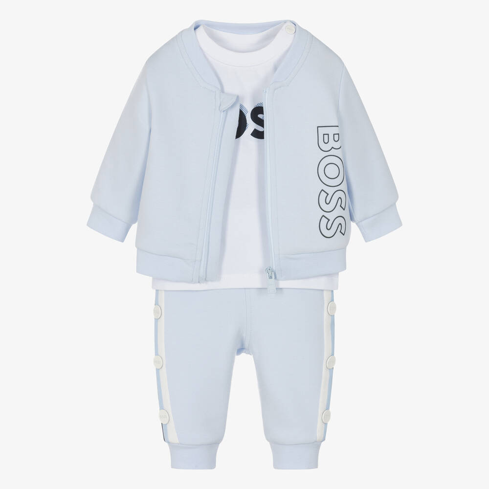 BOSS - طقم بدلة رياضية قطن وفيسكوز لون أزرق فاتح | Childrensalon