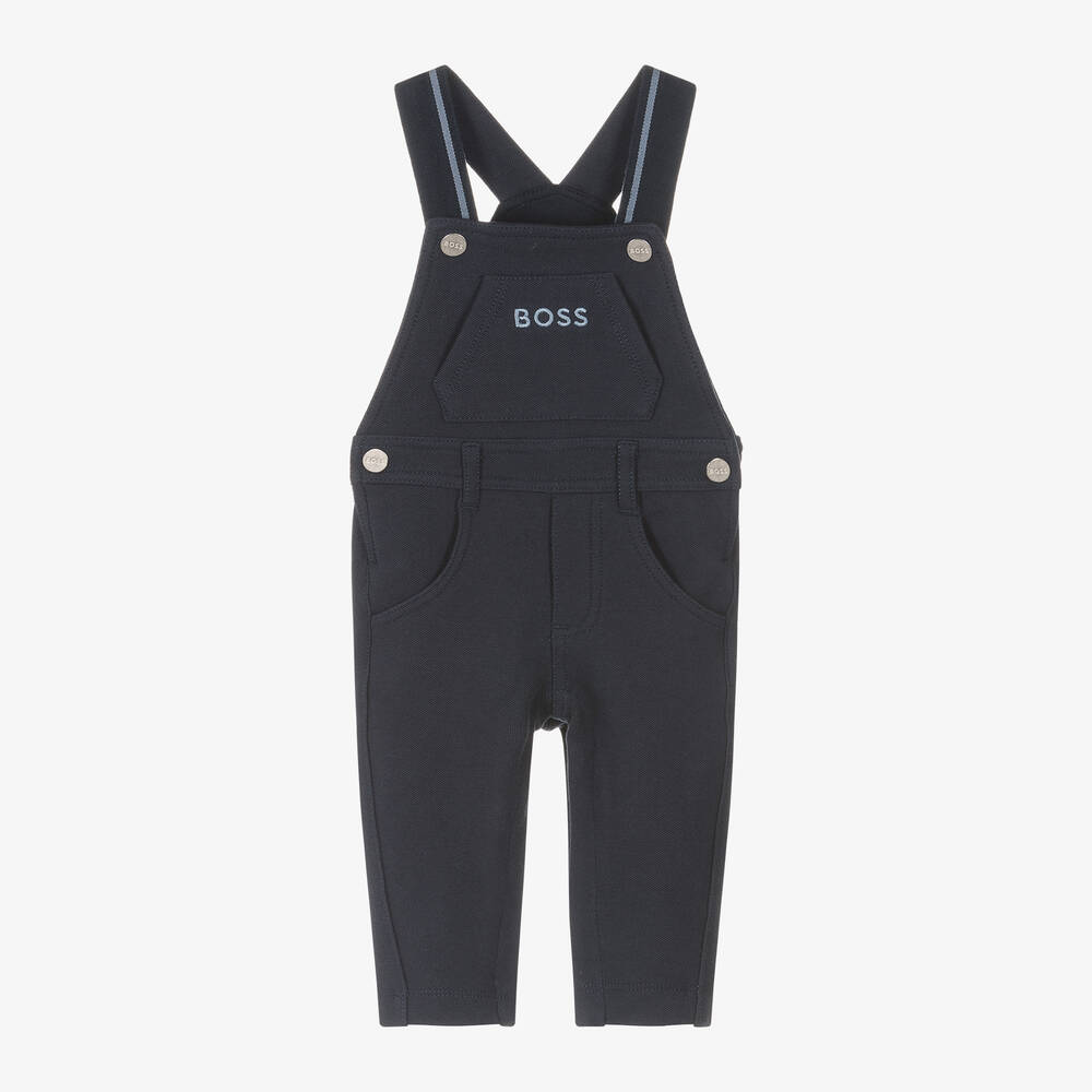 BOSS - Baby Boys Navy Blue Cotton Dungarees | Childrensalon