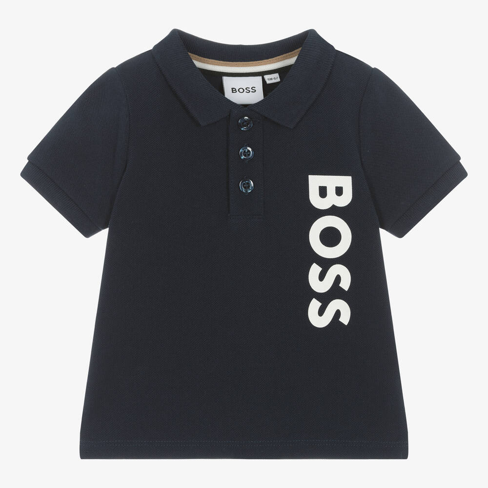 BOSS - Baby Boys Navy Blue Cotton Polo Shirt | Childrensalon