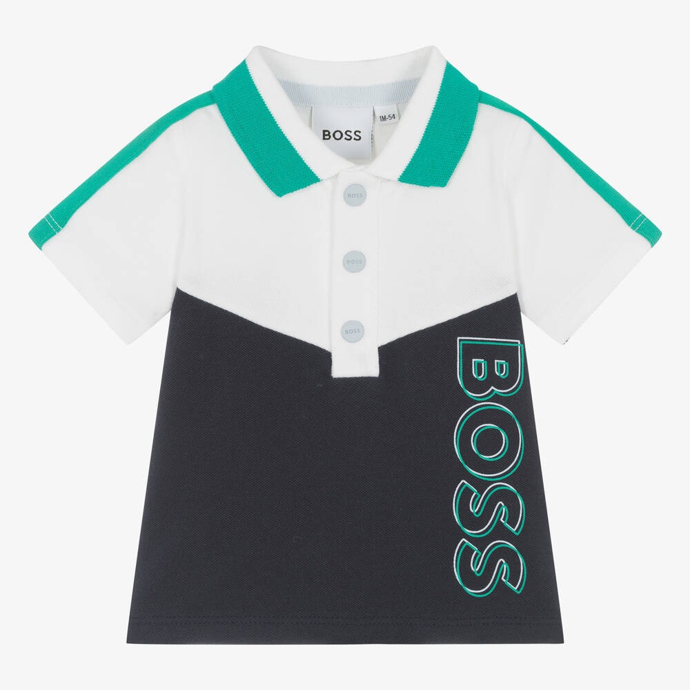 Shop Hugo Boss Boss Baby Boys Navy Blue Cotton Polo Shirt