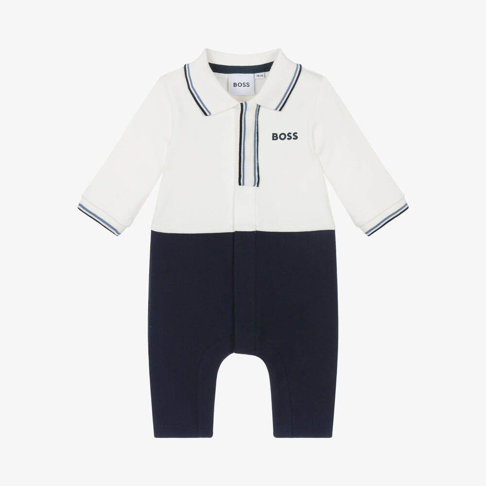 BOSS - Baby Boys Navy Blue Cotton Romper | Childrensalon