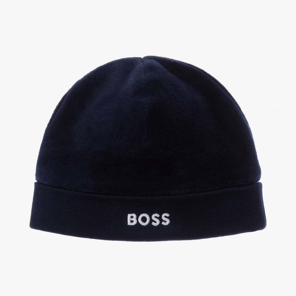 BOSS - قبعة قطن قطيفة لون كحلي للمواليد | Childrensalon