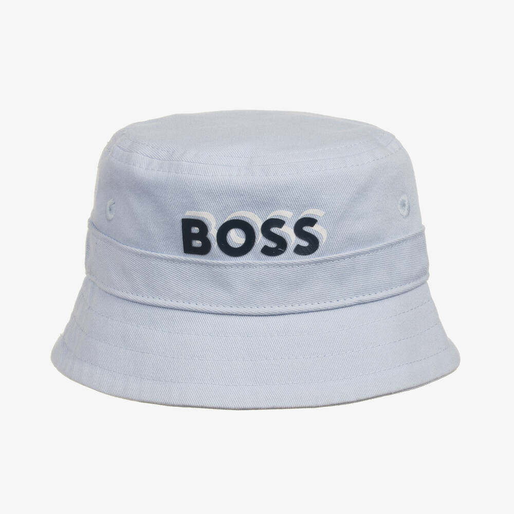 BOSS - Baby Boys Pale Blue Cotton Bucket Hat | Childrensalon