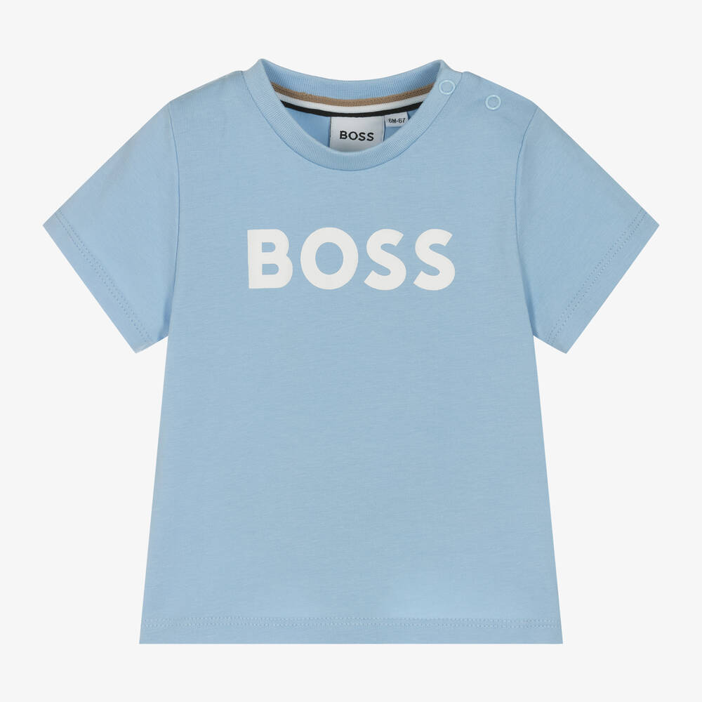 BOSS - Baby Boys Pale Blue Cotton T-Shirt | Childrensalon