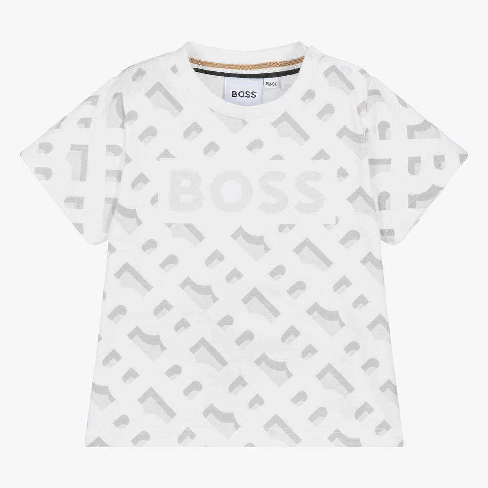 Shop Hugo Boss Boss Baby Boys White Cotton Monogram T-shirt
