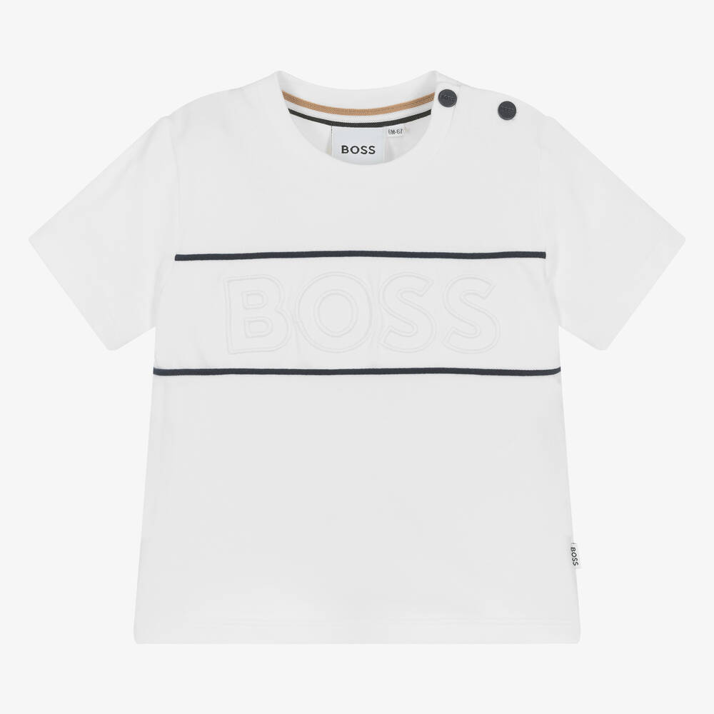 BOSS - Baby Boys White Cotton Piqué T-Shirt | Childrensalon