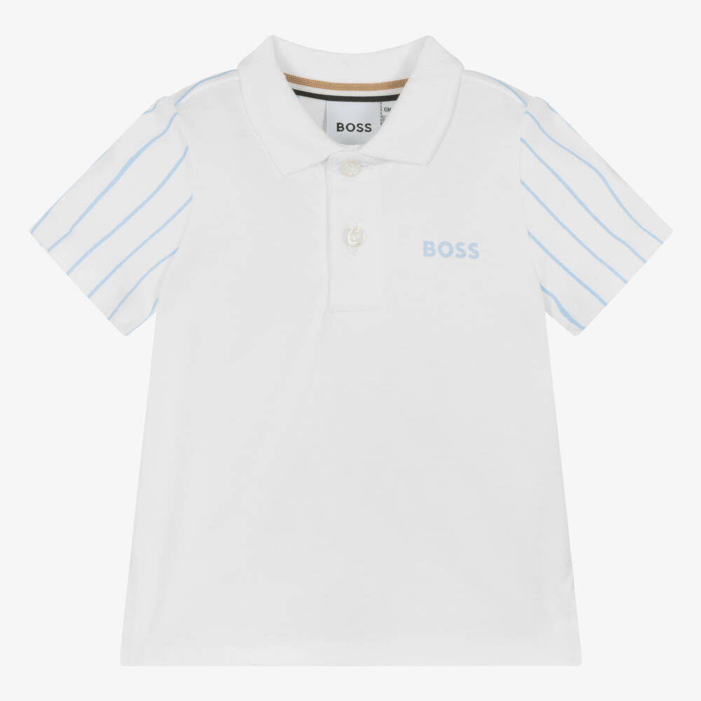 BOSS - Baby Boys White Cotton Polo Shirt | Childrensalon