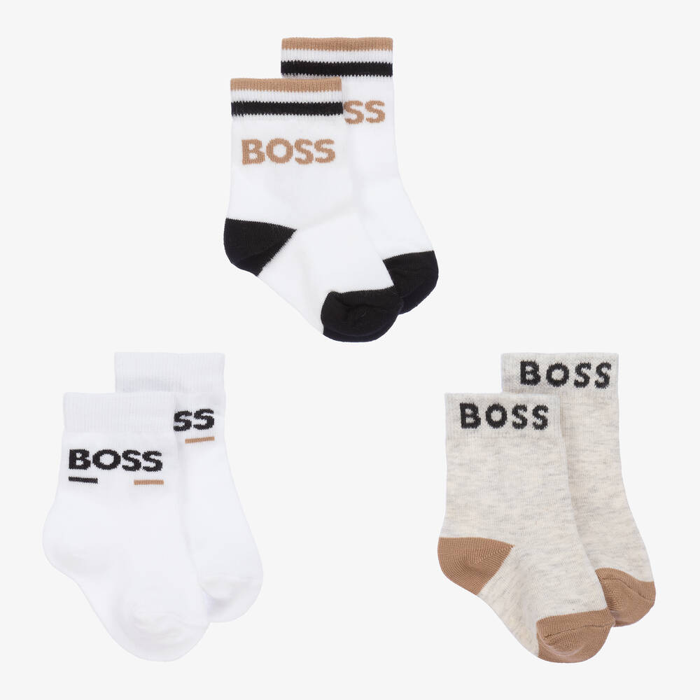BOSS - Baby Boys White & Cotton Socks (3 Pack) | Childrensalon