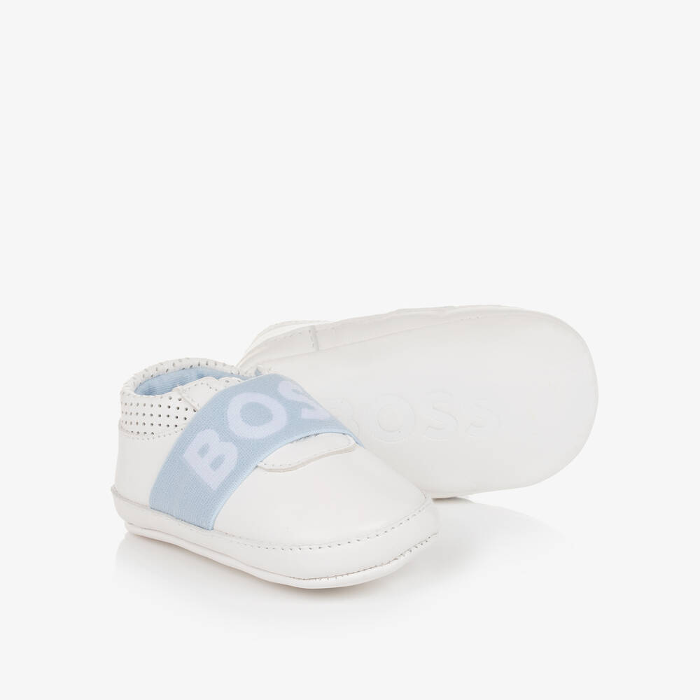 BOSS - Baby Boys White Leather Pre-Walker Shoes | Childrensalon