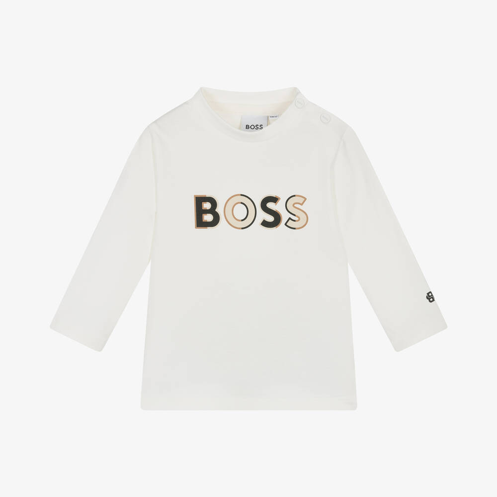 BOSS - Baby Boys White Organic Cotton Top | Childrensalon