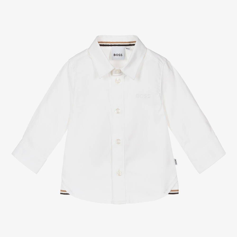 BOSS - قميص أطفال ولادي قطن أكسفورد لون أبيض | Childrensalon