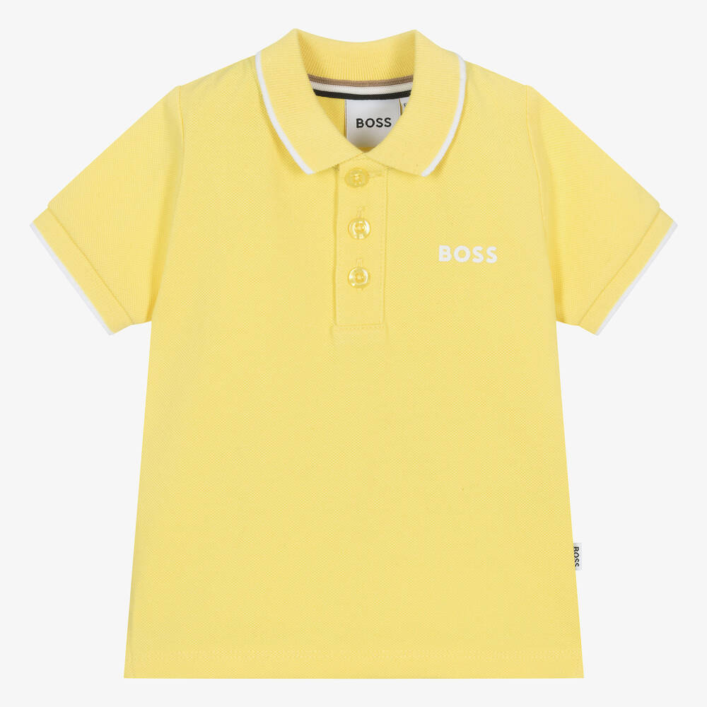 BOSS - Baby Boys Yellow Cotton Polo Shirt | Childrensalon