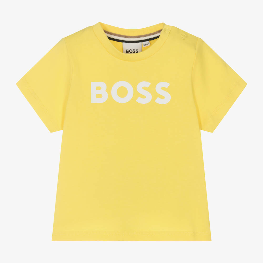 BOSS - Baby Boys Yellow Cotton T-Shirt | Childrensalon