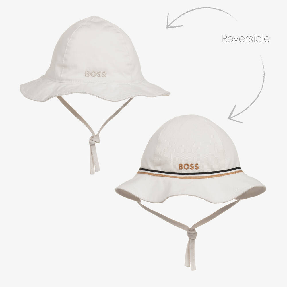 Hugo Boss Boss Baby Girls White Cotton Reversible Hat