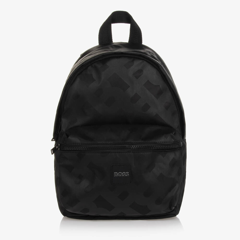BOSS - حقيبة ظهر بطبعة مونوغرام لون أسود (34 سم) | Childrensalon