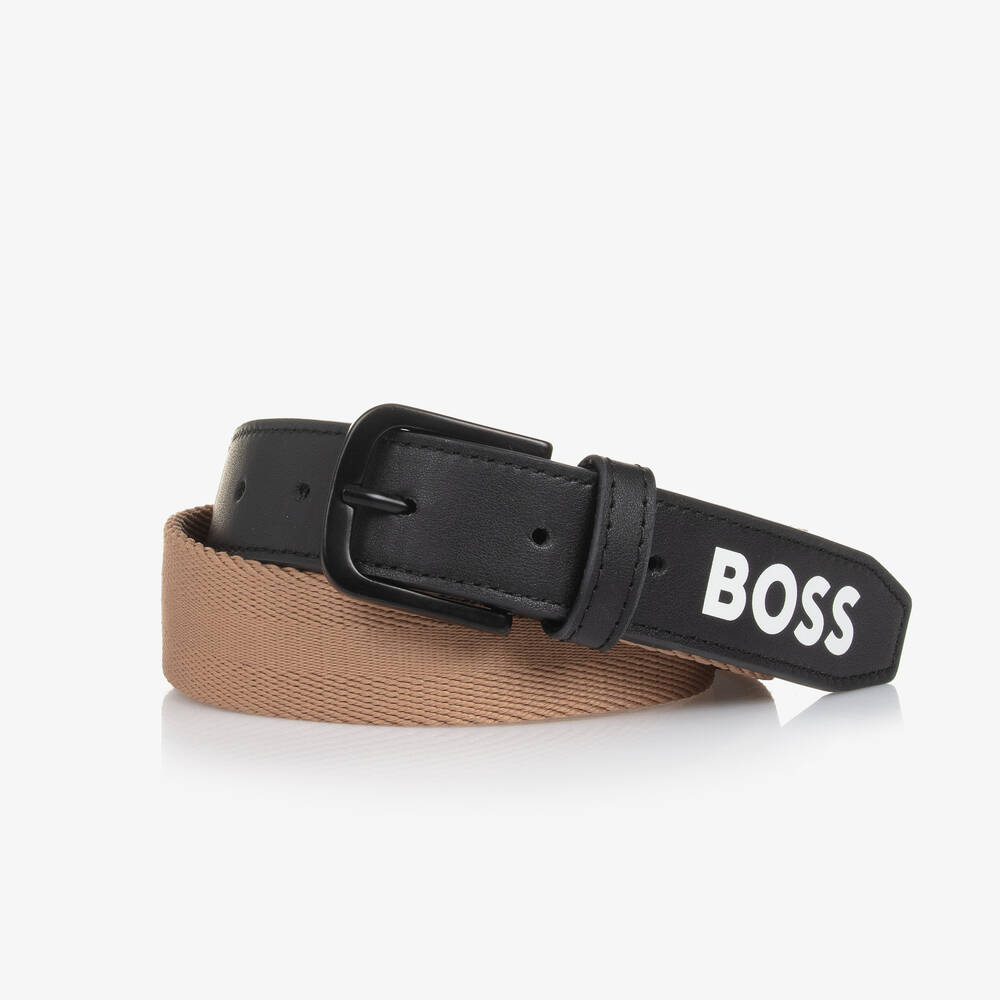 BOSS - Boys Beige & Black Woven Belt | Childrensalon