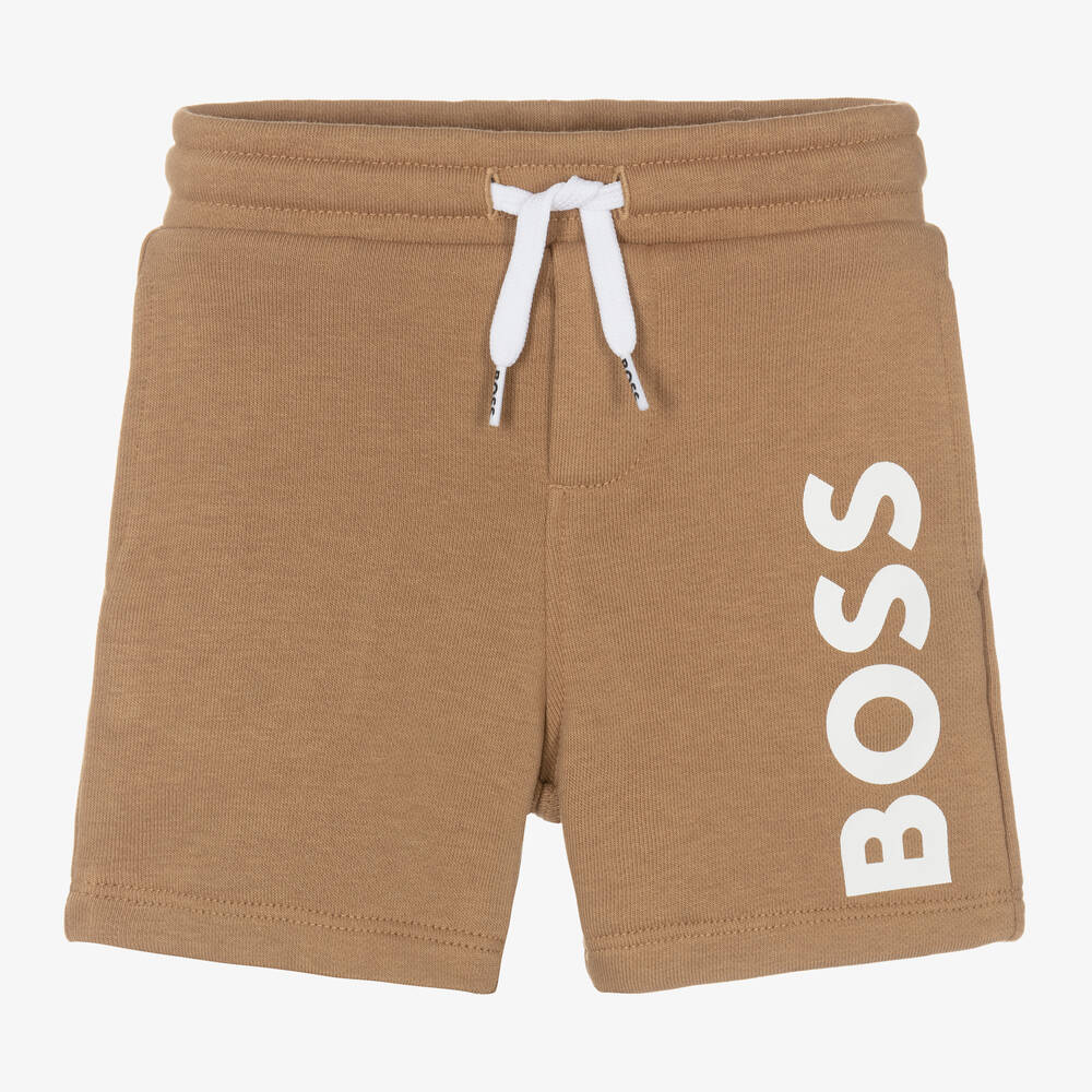 BOSS - Boys Beige Cotton Jersey Shorts | Childrensalon