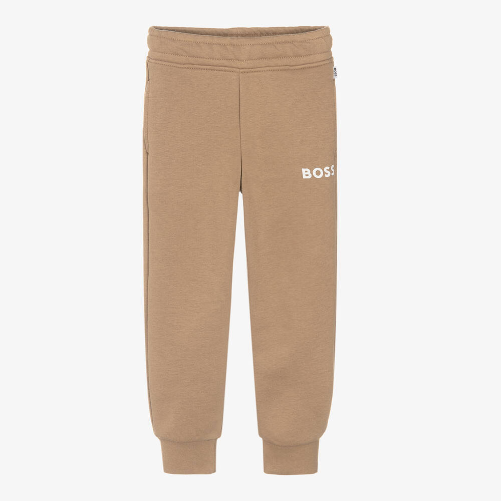 BOSS - Boys Beige Cotton Joggers | Childrensalon