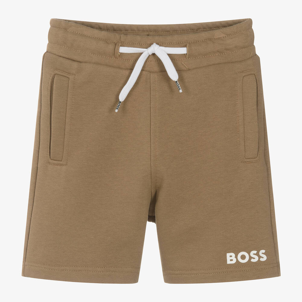BOSS - Boys Beige Cotton Shorts | Childrensalon