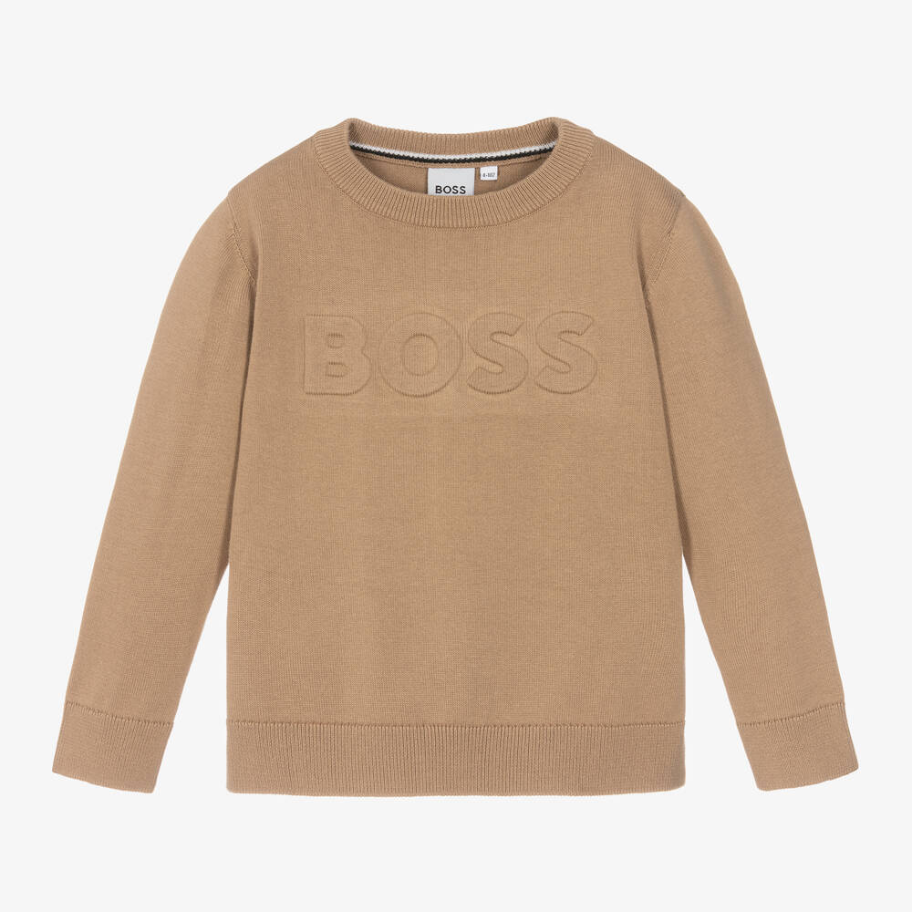 BOSS - Boys Beige Cotton Sweater | Childrensalon