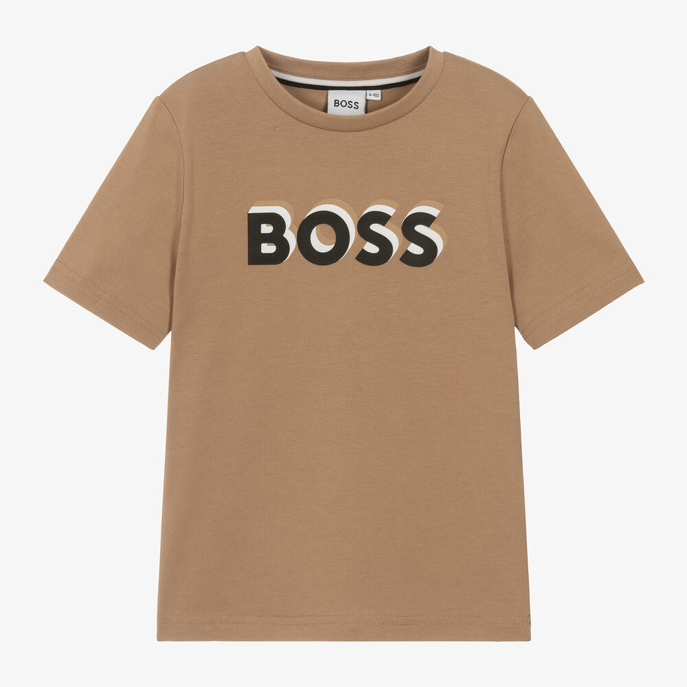 BOSS - Boys Beige Cotton T-Shirt | Childrensalon