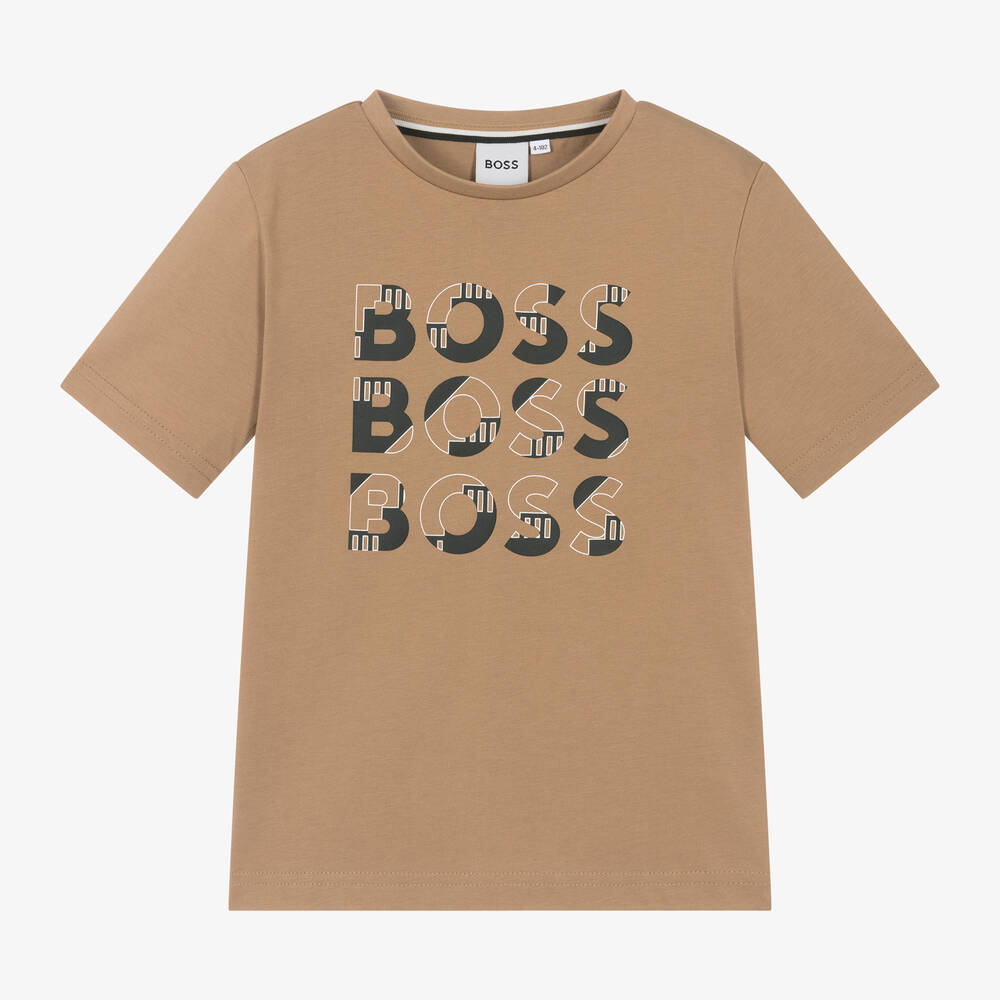 BOSS - Boys Beige Cotton T-Shirt | Childrensalon