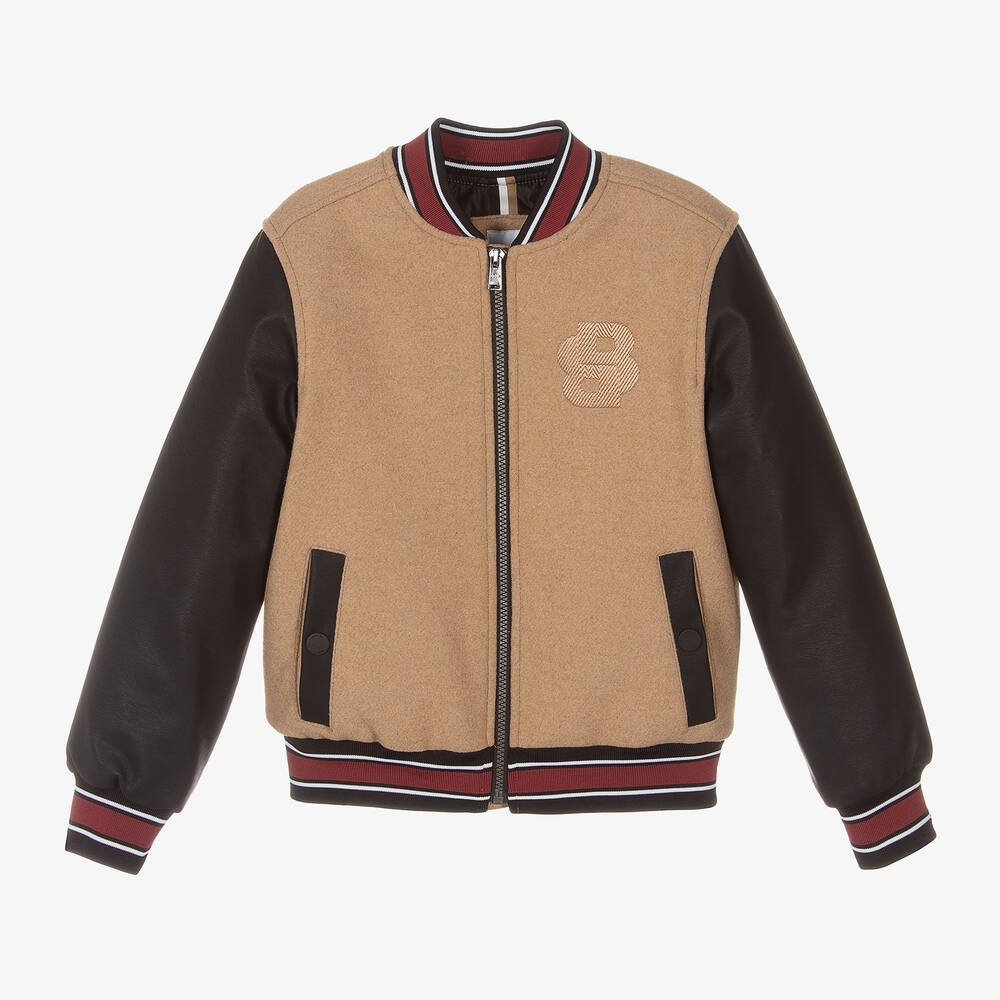 BOSS - Boys Beige Double B Bomber Jacket | Childrensalon