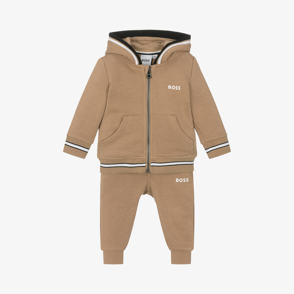 BOSS - Boys Beige Jersey Tracksuit | Childrensalon