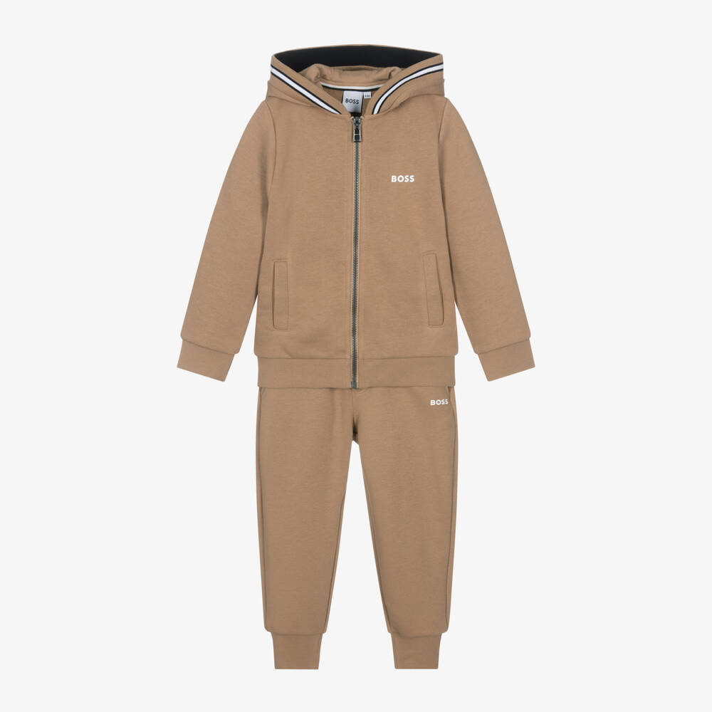 BOSS - Boys Beige Jersey Tracksuit | Childrensalon