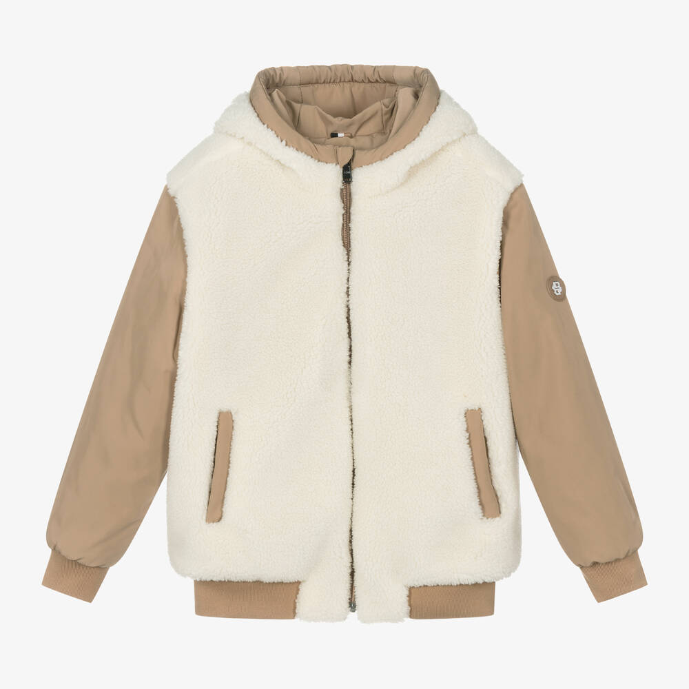 BOSS - Boys Beige Reversible Sherpa Fleece Jacket | Childrensalon