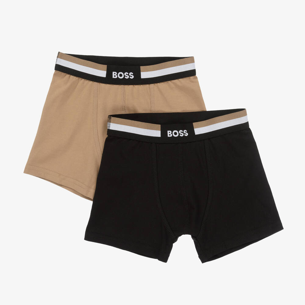 BOSS - Boys Black & Beige Boxer Shorts (2 Pack) | Childrensalon