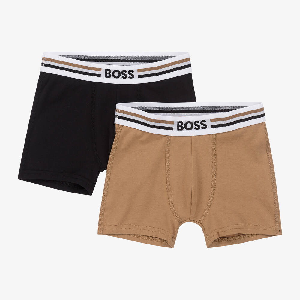 BOSS - Boys Black & Beige Boxer Shorts (2 Pack) | Childrensalon