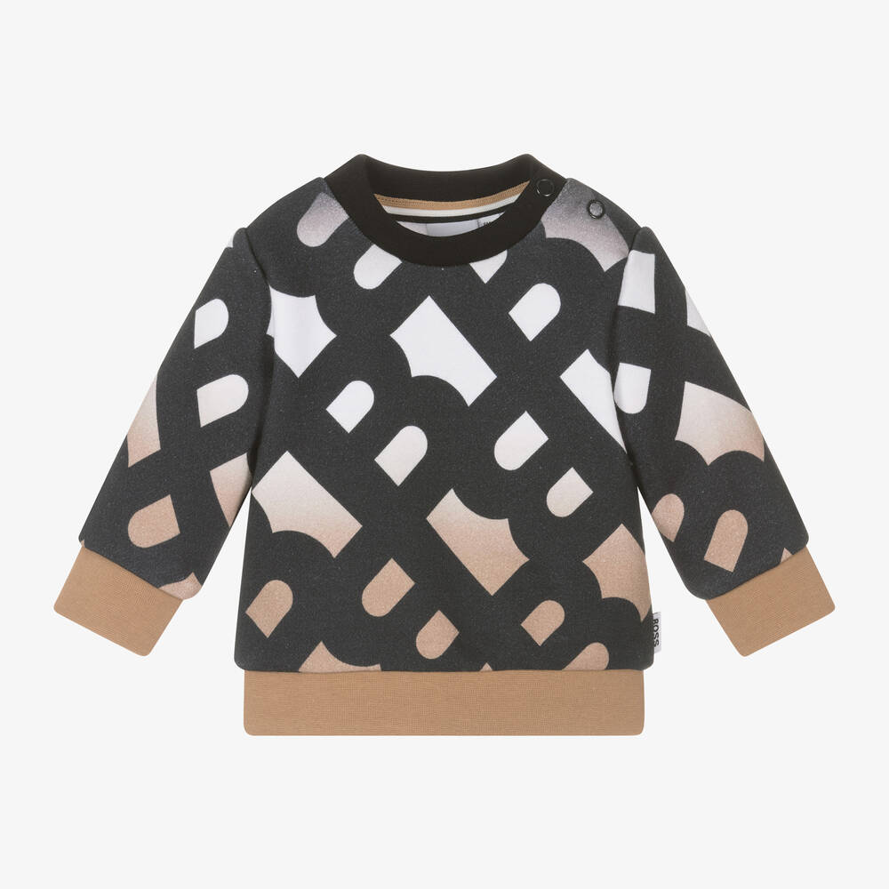 BOSS - Boys Black & Beige Logo Cotton Sweatshirt | Childrensalon