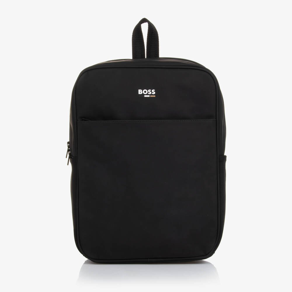 BOSS - Boys Black Coated Backpack (35cm) | Childrensalon