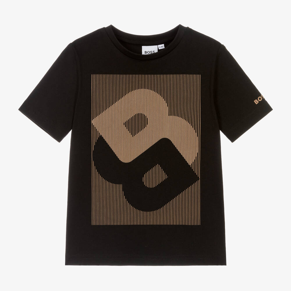 BOSS - Boys Black Cotton Double B T-Shirt | Childrensalon