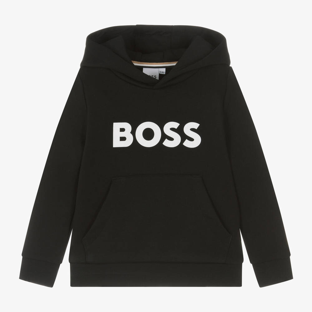 BOSS - Boys Black Cotton Hoodie | Childrensalon