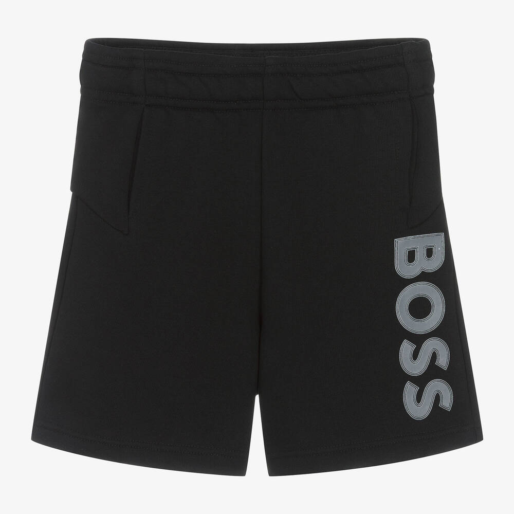 BOSS - Boys Black Cotton Jersey Shorts | Childrensalon