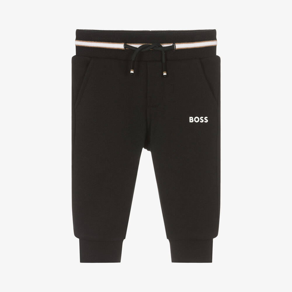 BOSS - Boys Black Cotton Joggers | Childrensalon