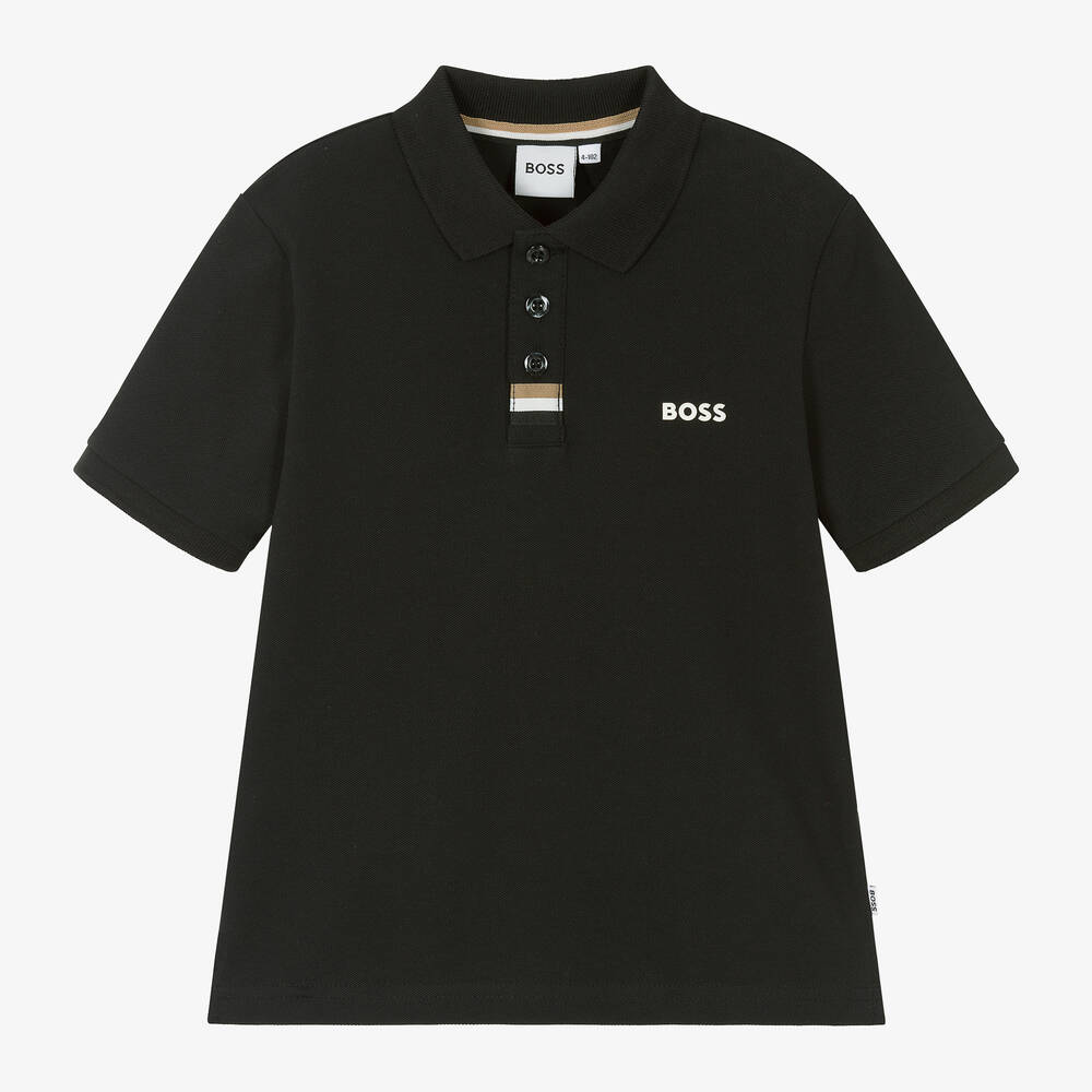 Hugo Boss Kids' Boss Boys Black Cotton Polo Shirt