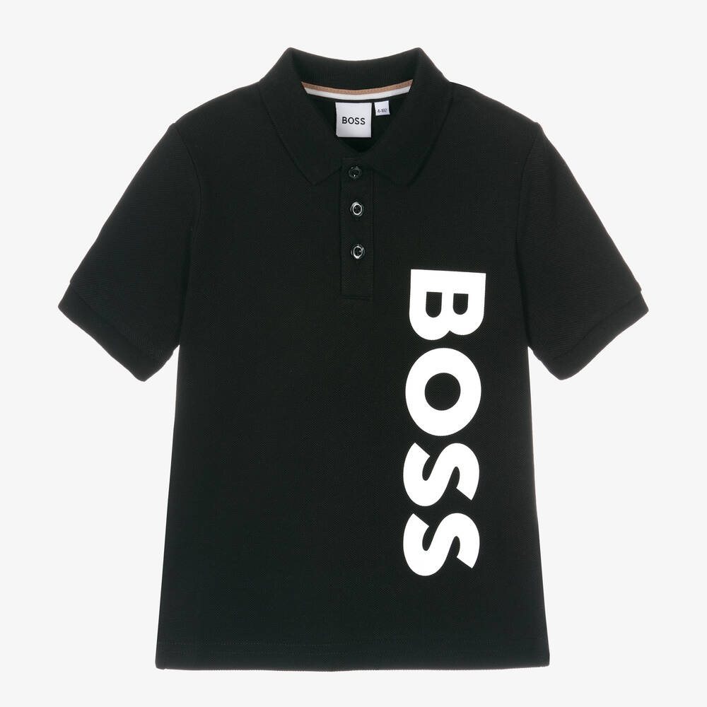 BOSS -  Boys Black Cotton Polo Shirt | Childrensalon