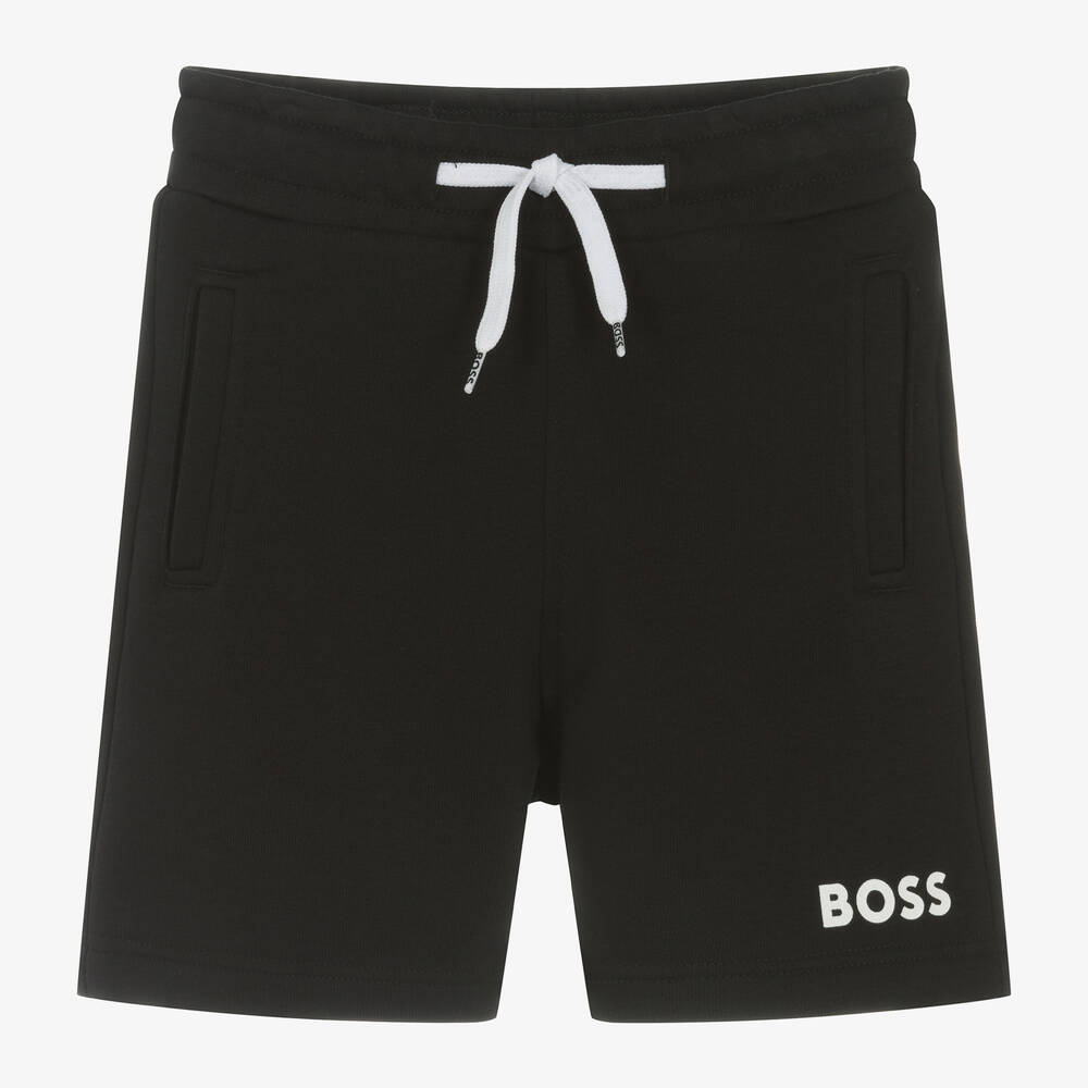 BOSS - Boys Black Cotton Shorts | Childrensalon